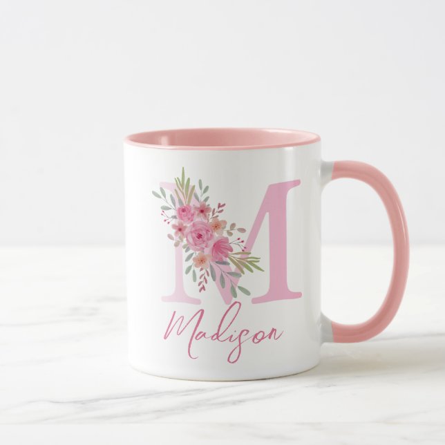 FLORAL SOFT BLUSH ALPHABETS NAME LETTER M  MUG (Right)
