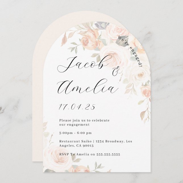 Floral Soft Burnt Orange Arch Engagement Party   Invitation (Front/Back)