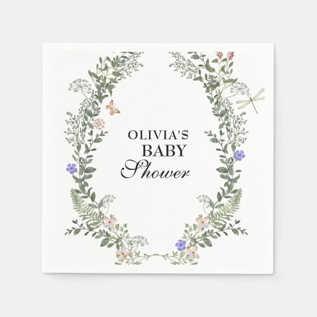 Floral Soft Green Lush Gender Neutral Baby Shower  Napkins (Front)