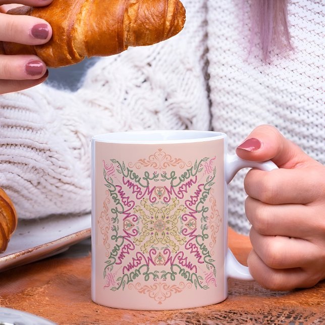 Floral Soft peach kaleidoscopic Script Best Mom  Coffee Mug (Creator Uploaded)
