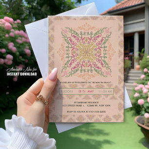 Floral Soft peach kaleidoscopic Script Best Mom Invitation