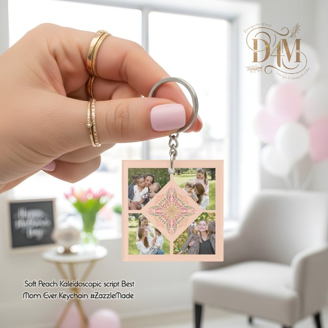 Floral Soft peach kaleidoscopic Script Best Mom  Keychain (kaleidoscopic script)