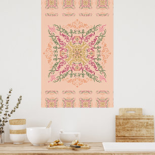Floral Soft peach kaleidoscopic Script Best Mom  Poster