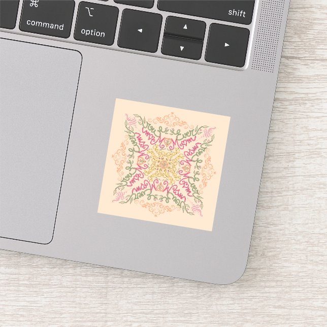 Floral Soft peach kaleidoscopic Script Best Mom  Sticker (Detail)