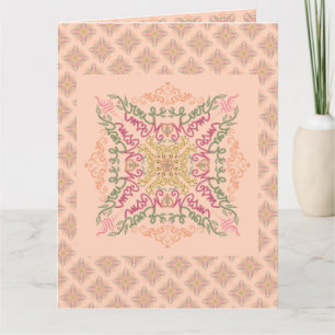 Floral Soft peach kaleidoscopic Script Best Mom  Thank You Card