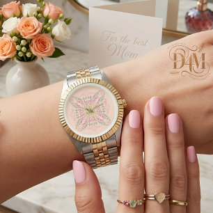 Floral Soft peach kaleidoscopic Script Best Mom  Watch