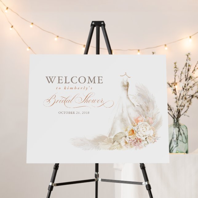 Floral Soft Wedding Dress Bridal Shower Welcome Foam Board (In Situ (Stand))