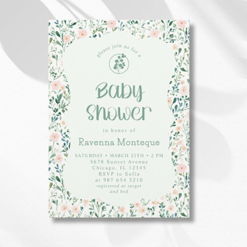 Floral Soft Wildflower Meadow For Girl Baby Shower Invitation