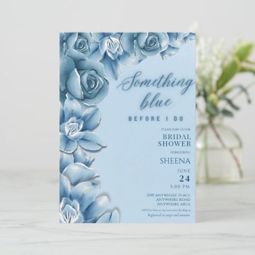 Floral Something blue before i do bridal shower Invitation