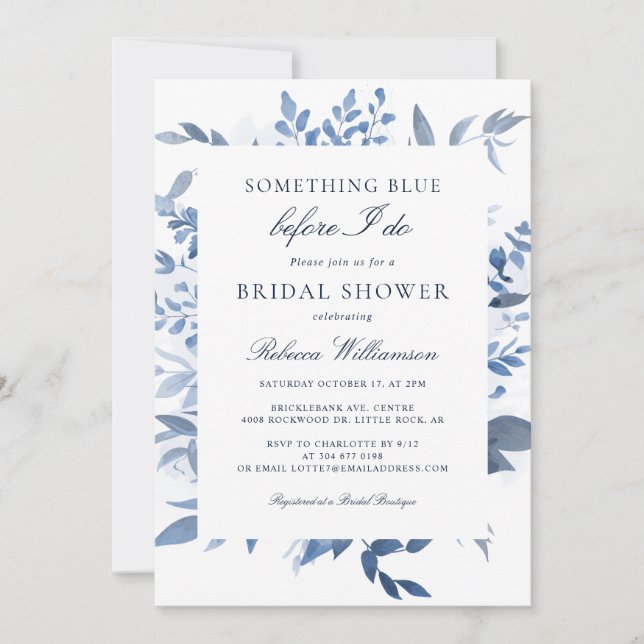 Floral Something Blue Before I Do Bridal Shower Invitation (Front)