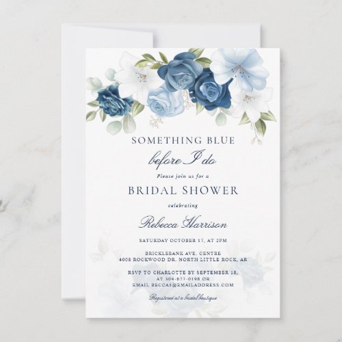 Floral Something Blue Before I Do Bridal Shower Invitation