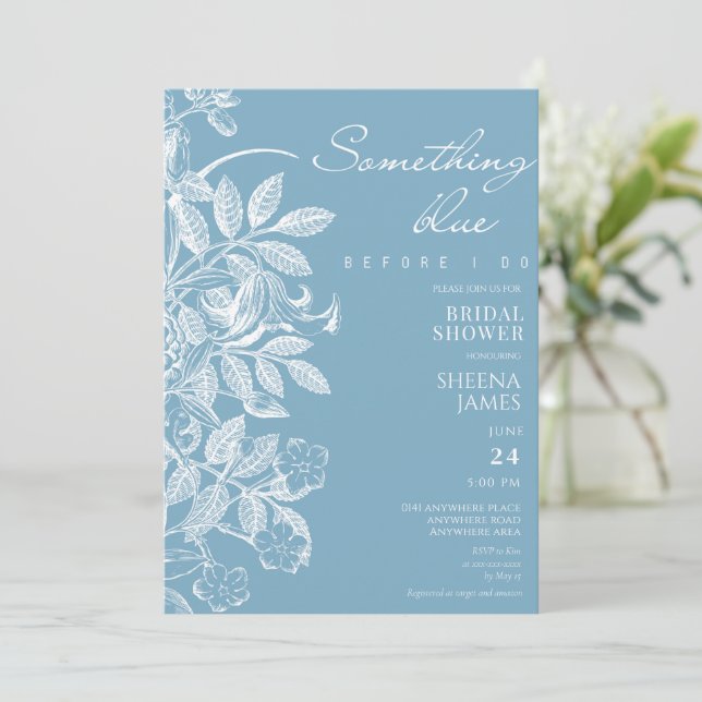 Floral Something blue before i do bridal shower Invitation (Standing Front)