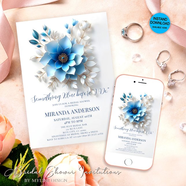 Floral Something Blue Before I do Bridal Shower Invitation (Creator Uploaded)