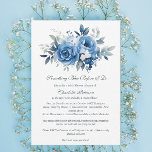 Floral Something Blue Before I Do Bridal Shower Invitation