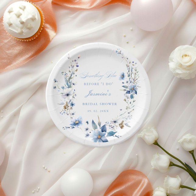Floral Something blue before i do Bridal Shower Paper Plates (Creator Uploaded)