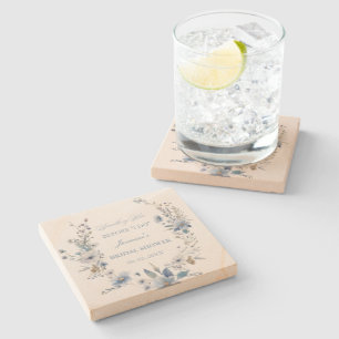 Floral Something blue before i do Bridal Shower Stone Coaster