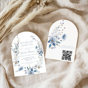 Floral Something blue before i do QR Bridal Shower Invitation