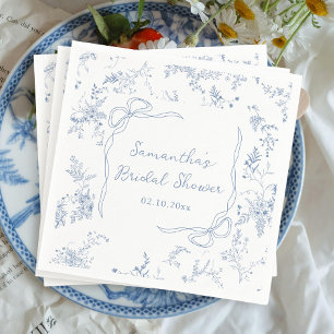 Floral Something Blue Bow Bridal Shower Napkins