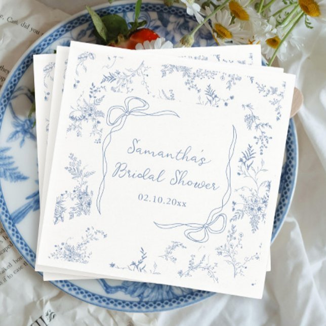 Floral Something Blue Bow Bridal Shower Napkins (Creator Uploaded)