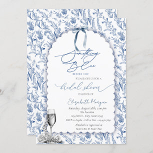 Floral Something Blue Bow Glass Pearls Invitation