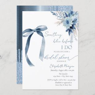 Floral Something Blue Bow Glitter Drips Invitation
