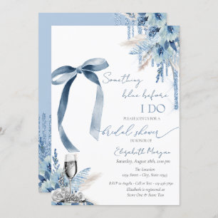 Floral Something Blue Bow Glitter Drips Pearls Invitation