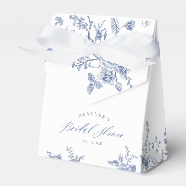 Floral Something Blue Bridal Shower Favor Boxes (Front Side)