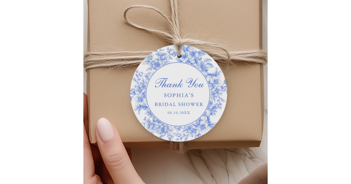 Floral Something Blue Bridal Shower Thank You Favor Tags | Zazzle