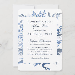 Floral Something Blue Watercolor Bridal Shower Invitation