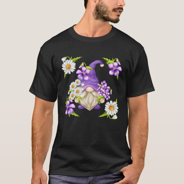 Floral Sommer Graphic For Women Purple Gnome Daisy T-Shirt (Front)