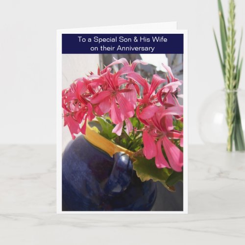 Floral Son And Wife Personalised Anniversary Card