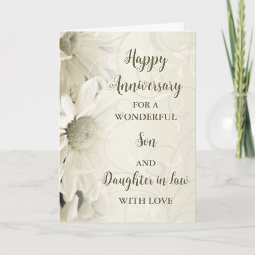 Floral Son  Daughter in Law Anniversary Card