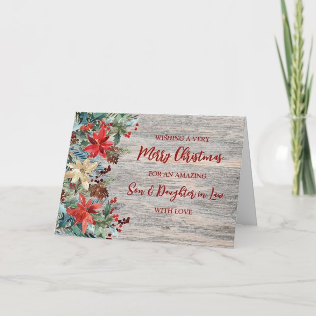 Floral Son & Daughter in Law  Merry Christmas Card (Front)