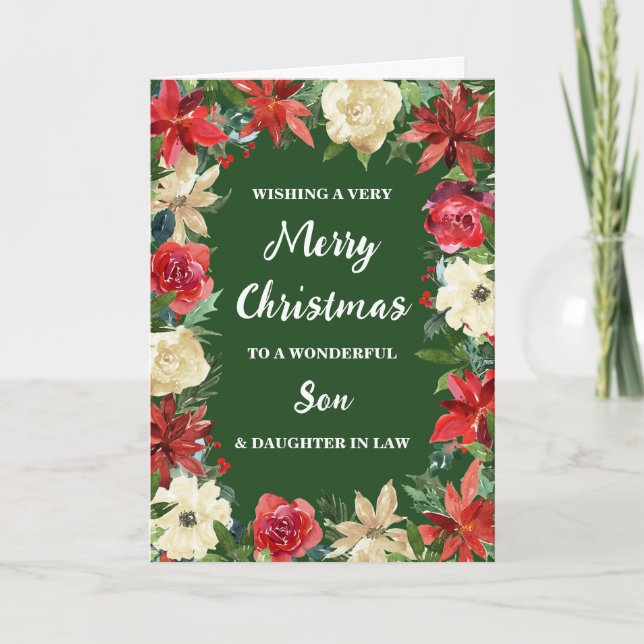 Floral Son & Daughter in Law Merry Christmas Card (Front)