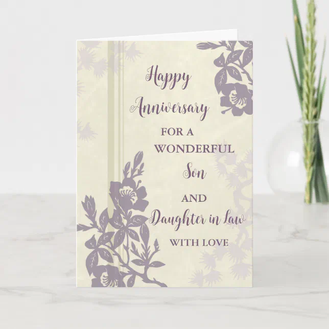 Floral Son & Daughter in Law Wedding Anniversary Card | Zazzle
