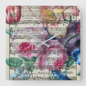 Floral Songs Square Wall Clock by EveyArtStore at Zazzle