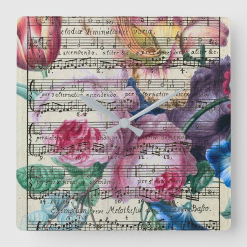 Floral Songs Square Wall Clock