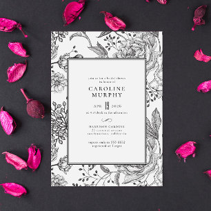 Floral Sophisticated Black Elegant Bridal Shower Invitation