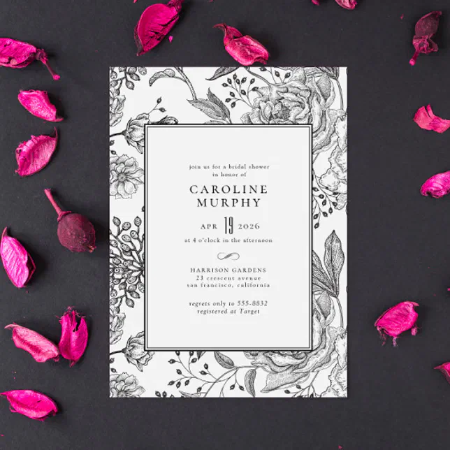 Floral Sophisticated Black Elegant Bridal Shower Invitation Zazzle