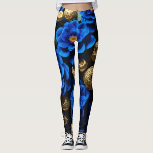 Floral Sophistication Fashionable Blue Flower  Leggings