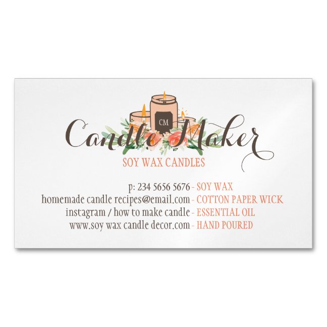 Floral Soy Wax Candle Handmade Customizable Business Card Magnet