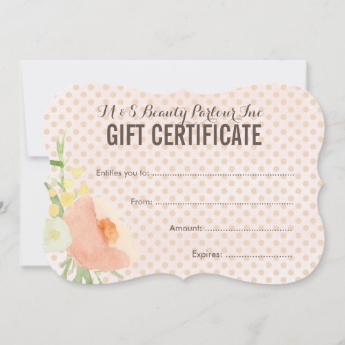 Floral Spa Beautician Gift Certificate Template