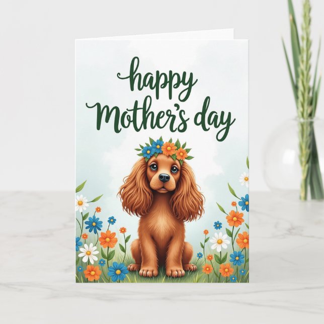Floral Spaniel Mothers Day Card (Front)