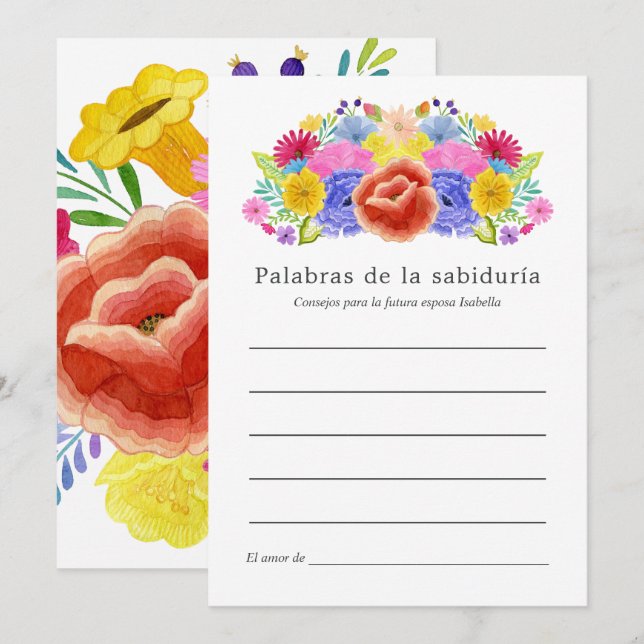 Floral Spanish Fiesta Bridal Shower Advice Card (Front/Back)