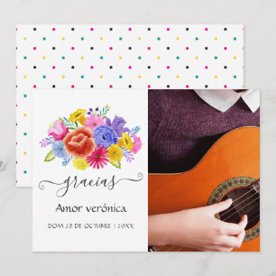 Floral Spanish Fiesta Quinceañera Photo Thank You  Card