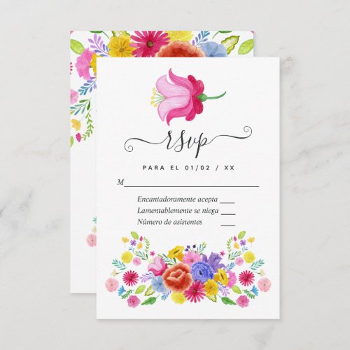 Floral Spanish Fiesta Quinceaera RSVP Card