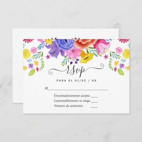 Floral Spanish Fiesta Quinceaera RSVP Card