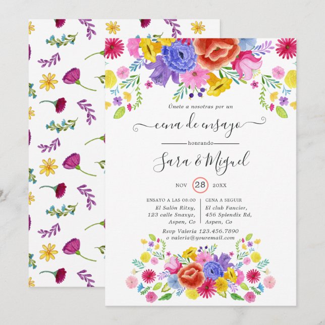 Floral Spanish Fiesta Rehearsal Dinner Invitation (Front/Back)