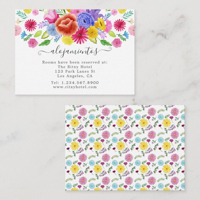 Floral Spanish Fiesta Wedding Accommodations Enclosure Card (Front/Back)