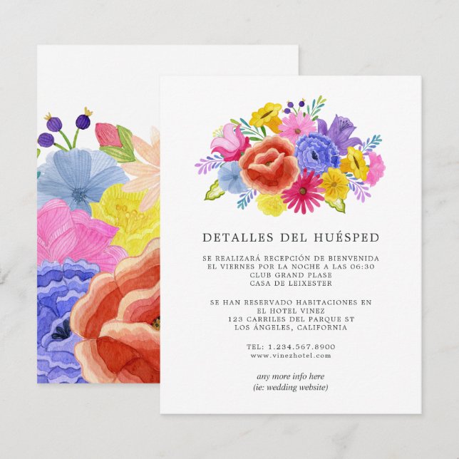 Floral Spanish Fiesta Wedding Guest Details Enclosure Card (Front/Back)